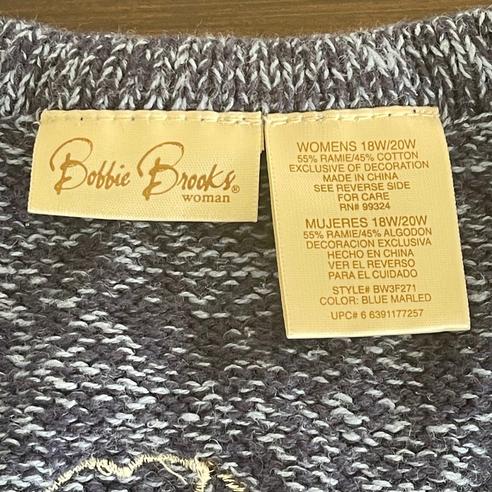 Bobbie Brooks Woman Blue Marled Dog Fence Embroidery Knit‎ Vest 18W 20W - Picture 3 of 6